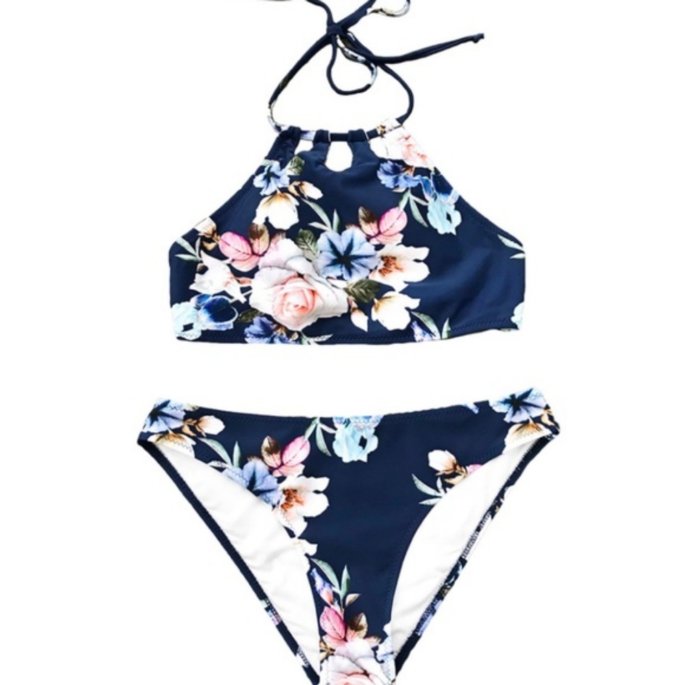 {October Love} 1 Sz XL Left! Navy High Neck FloralBikini - Picture 7 of 8